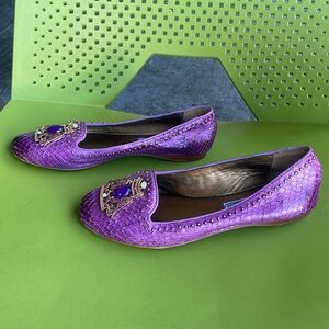 IVY KIRZHNER New York Purple Leather Studded Embellished Ballet Flats EUC 6